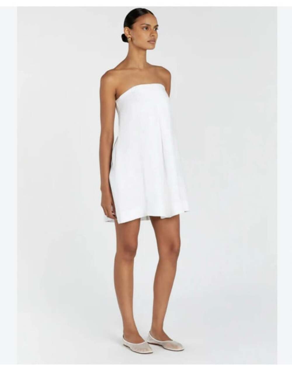 DISSH Simona Linen Mini Dress Womens 2 White Strapless Smocked Zip Short